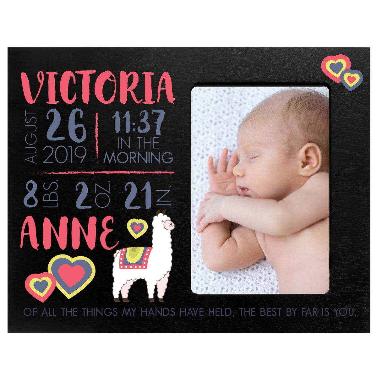 Personalized Nursery Baby Birth Stats Picture Frame - Alpaca - LifeSong Milestones