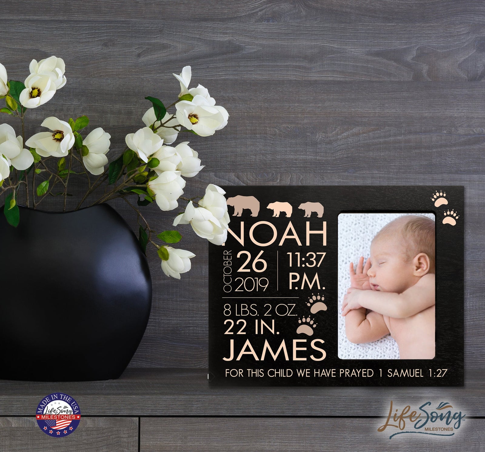 Personalized Nursery Baby Birth Stats Picture Frame - Bear - LifeSong Milestones