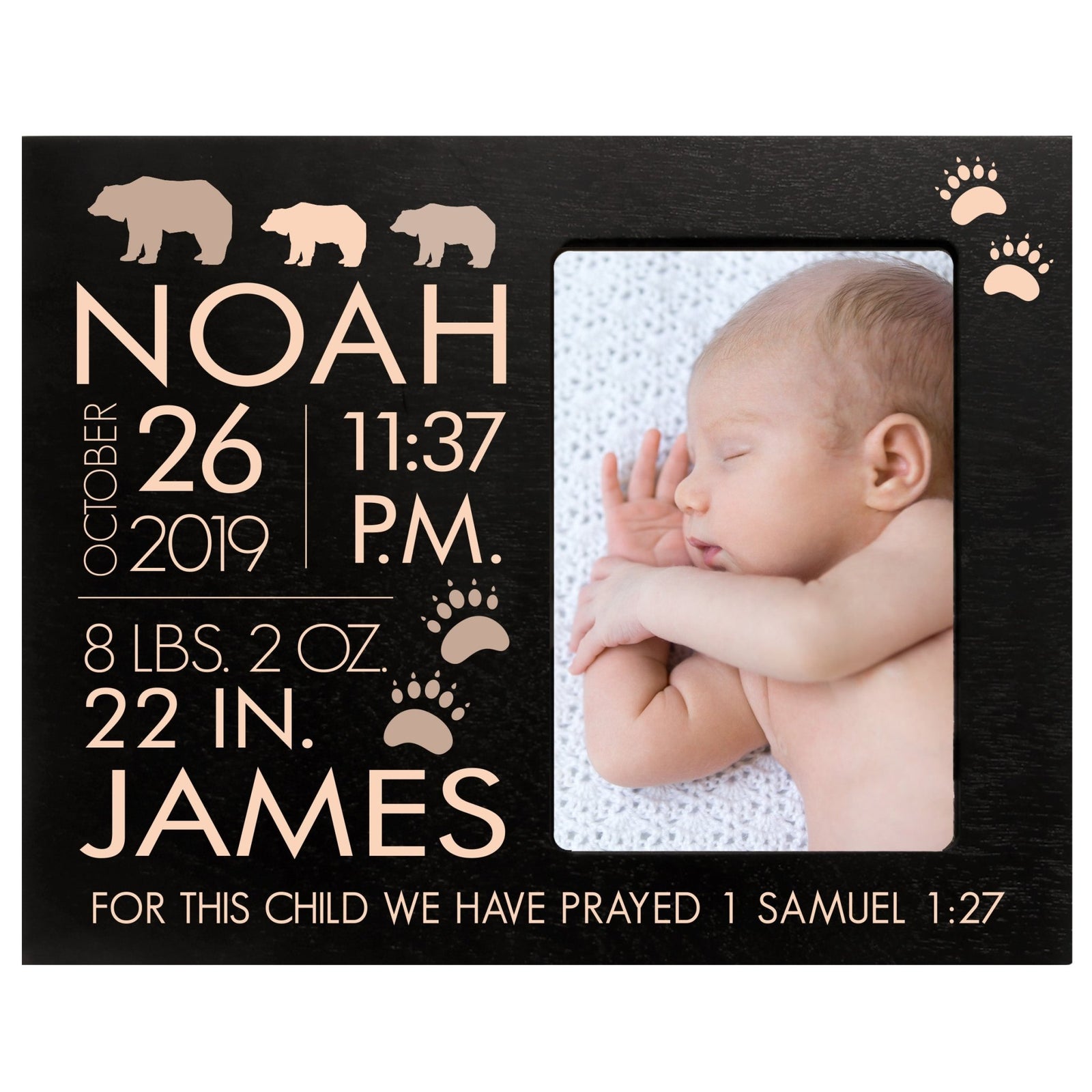 Personalized Nursery Baby Birth Stats Picture Frame - Bear - LifeSong Milestones