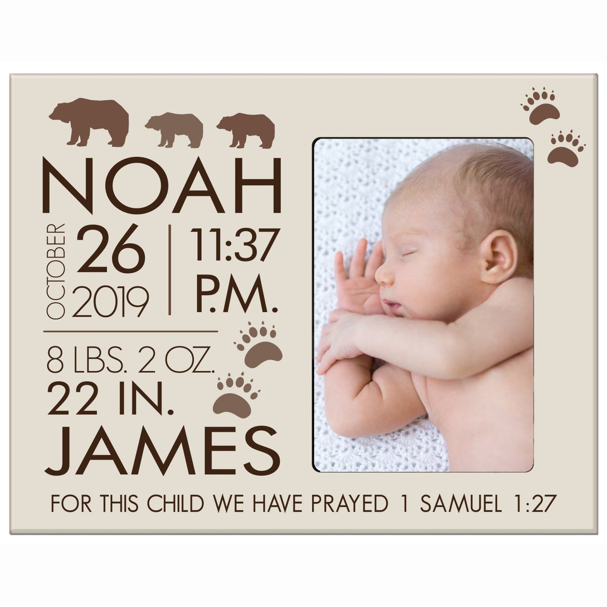 Personalized Nursery Baby Birth Stats Picture Frame - Bear - LifeSong Milestones