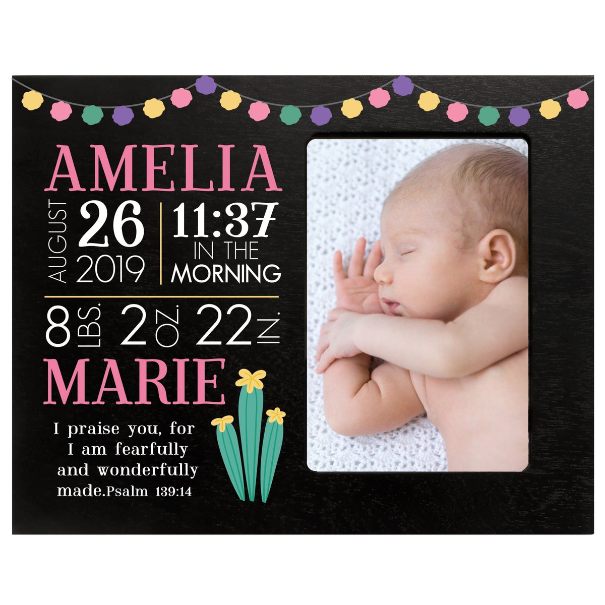 Personalized Nursery Baby Birth Stats Picture Frame - Cactus - LifeSong Milestones