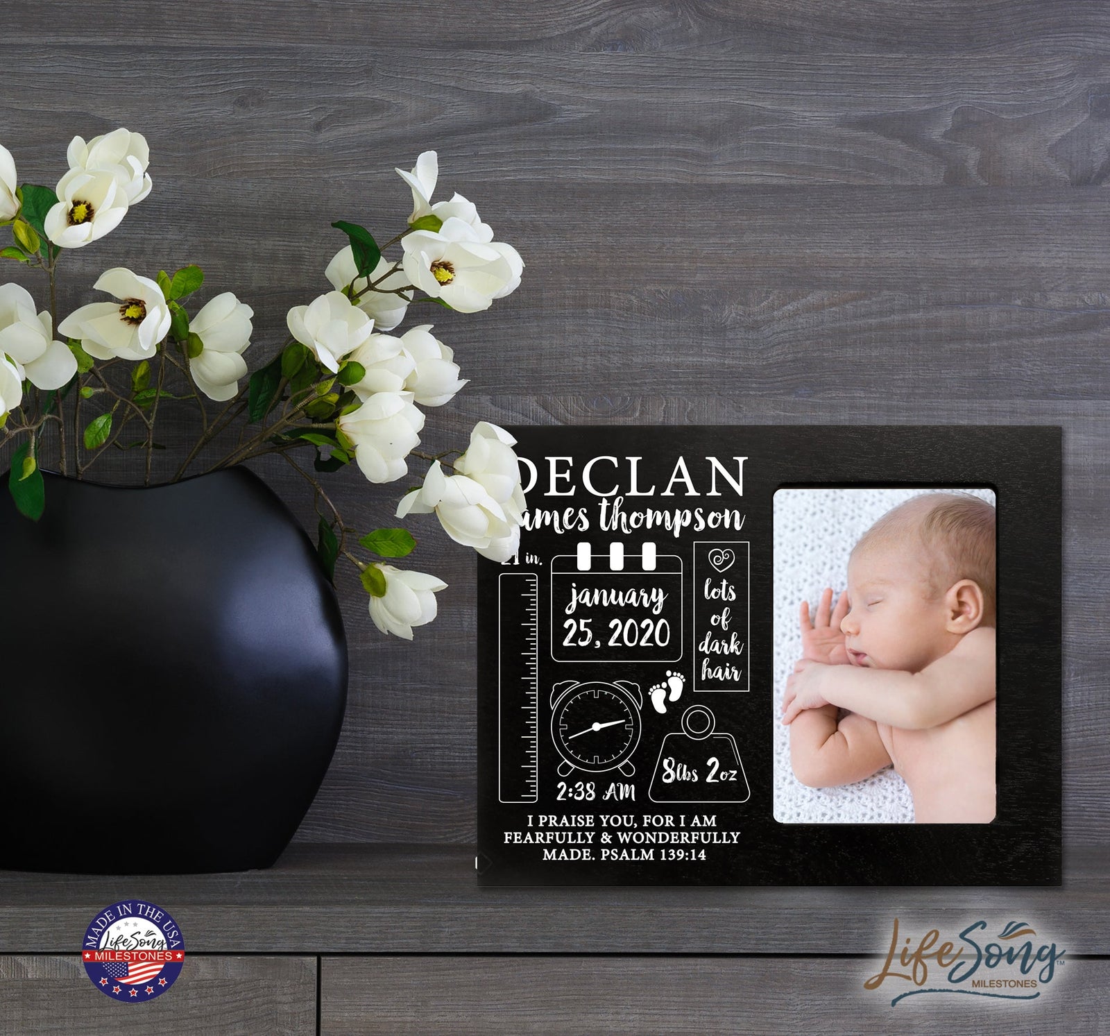 Personalized Nursery Baby Birth Stats Picture Frame - Chalkboard - LifeSong Milestones