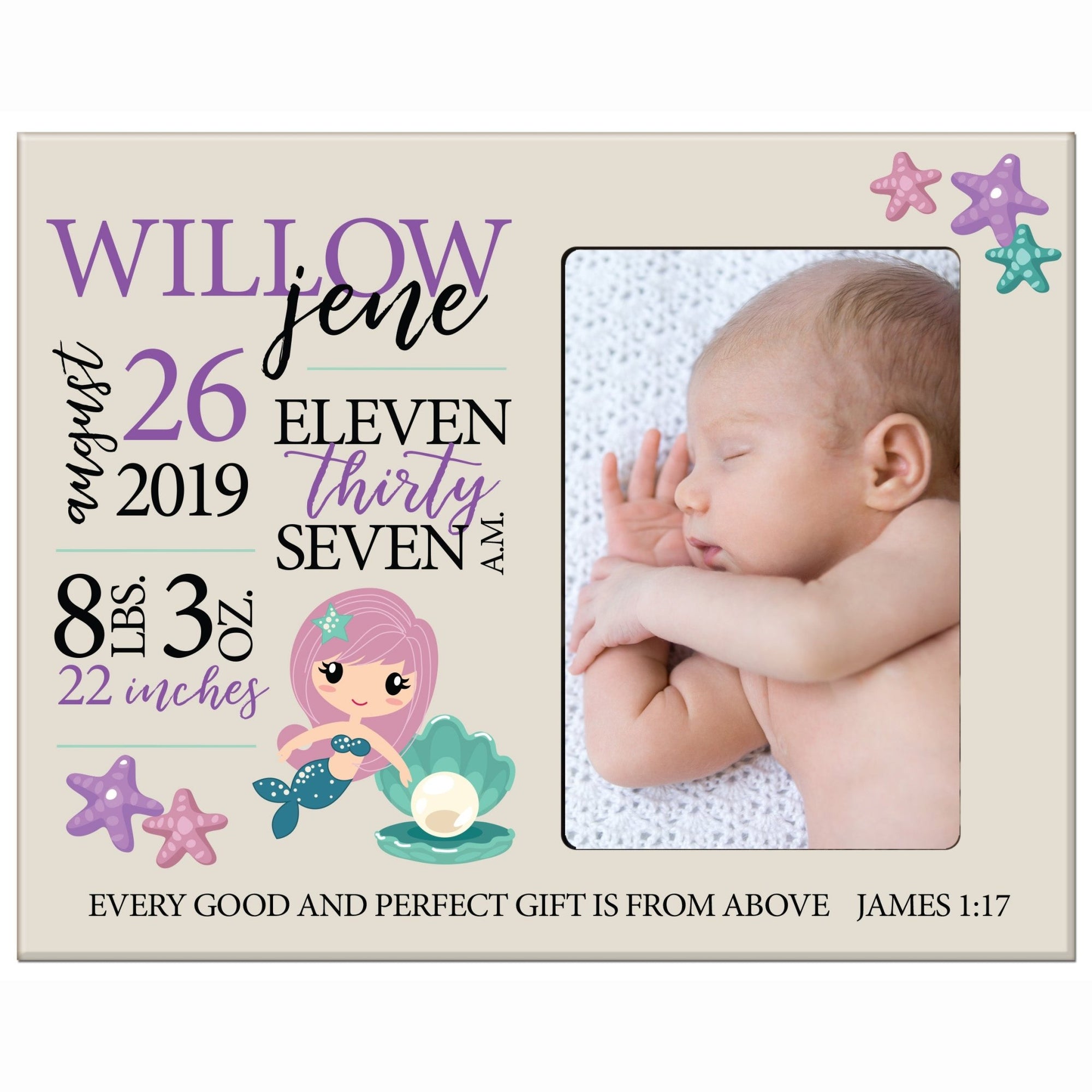Personalized Nursery Baby Birth Stats Picture Frame - Mermaid - LifeSong Milestones