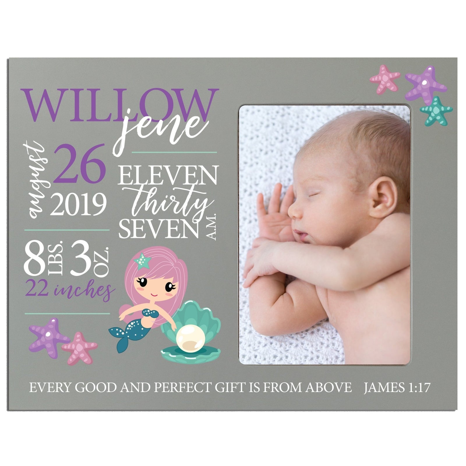 Personalized Nursery Baby Birth Stats Picture Frame - Mermaid - LifeSong Milestones