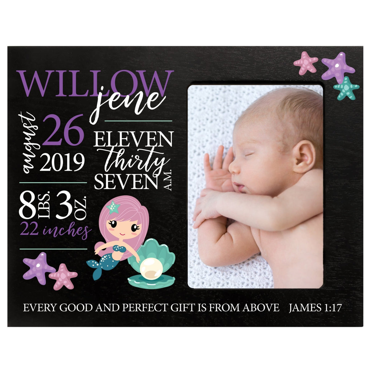 Personalized Nursery Baby Birth Stats Picture Frame - Mermaid - LifeSong Milestones