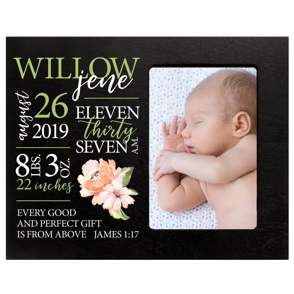 Personalized Nursery Baby Birth Stats Picture Frame - Pink Flower - LifeSong Milestones