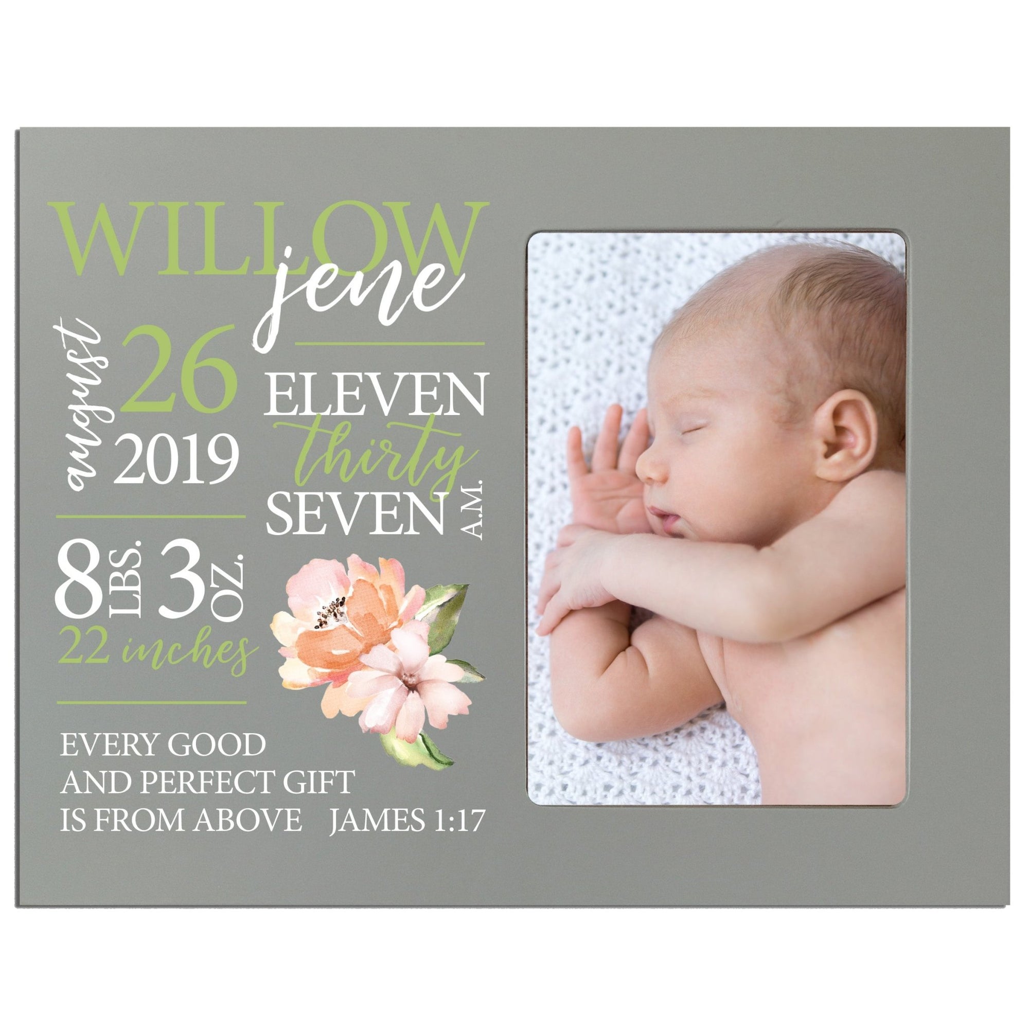 Personalized Nursery Baby Birth Stats Picture Frame - Pink Flower - LifeSong Milestones