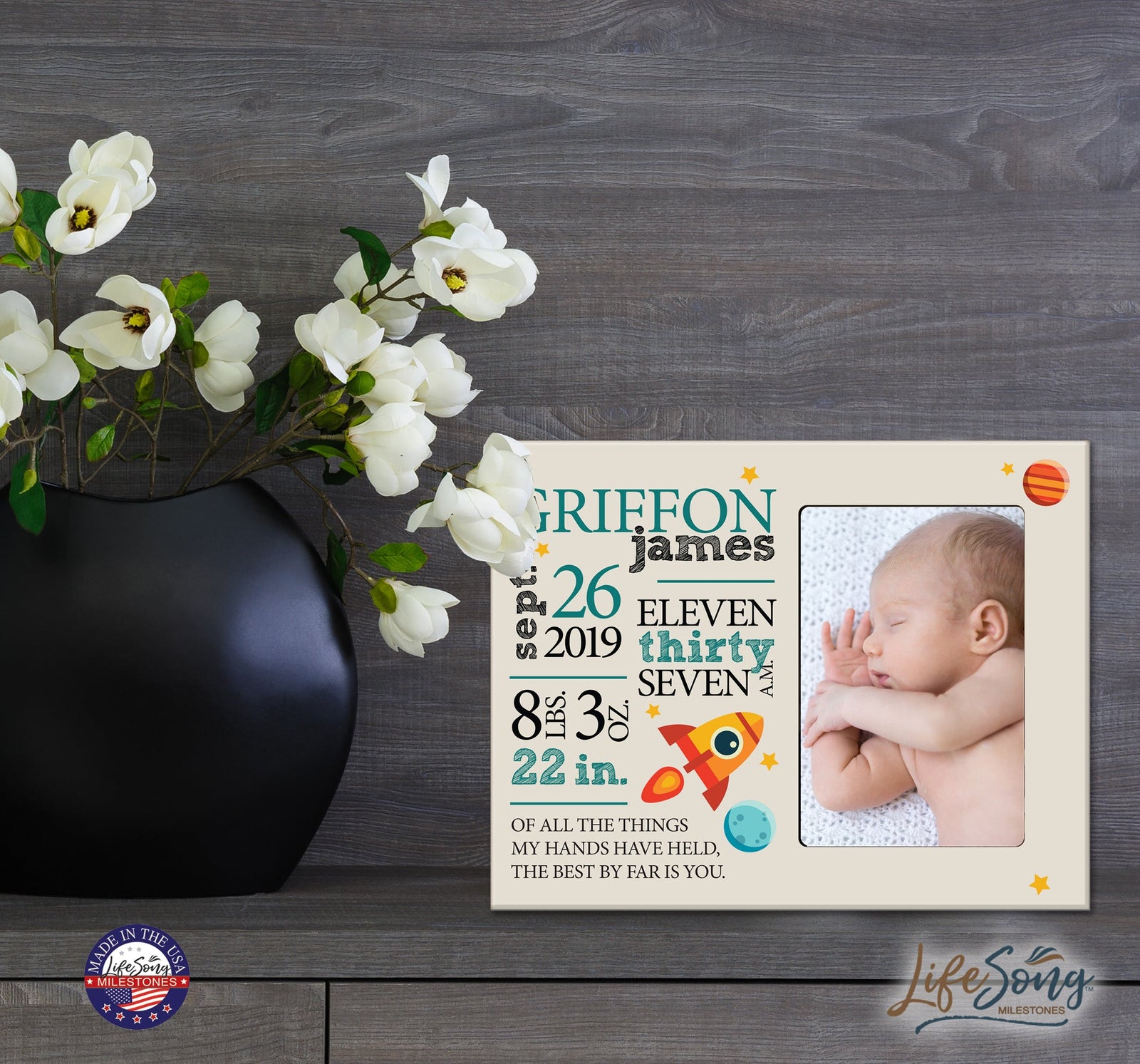 Personalized Nursery Baby Birth Stats Picture Frame - Space - LifeSong Milestones
