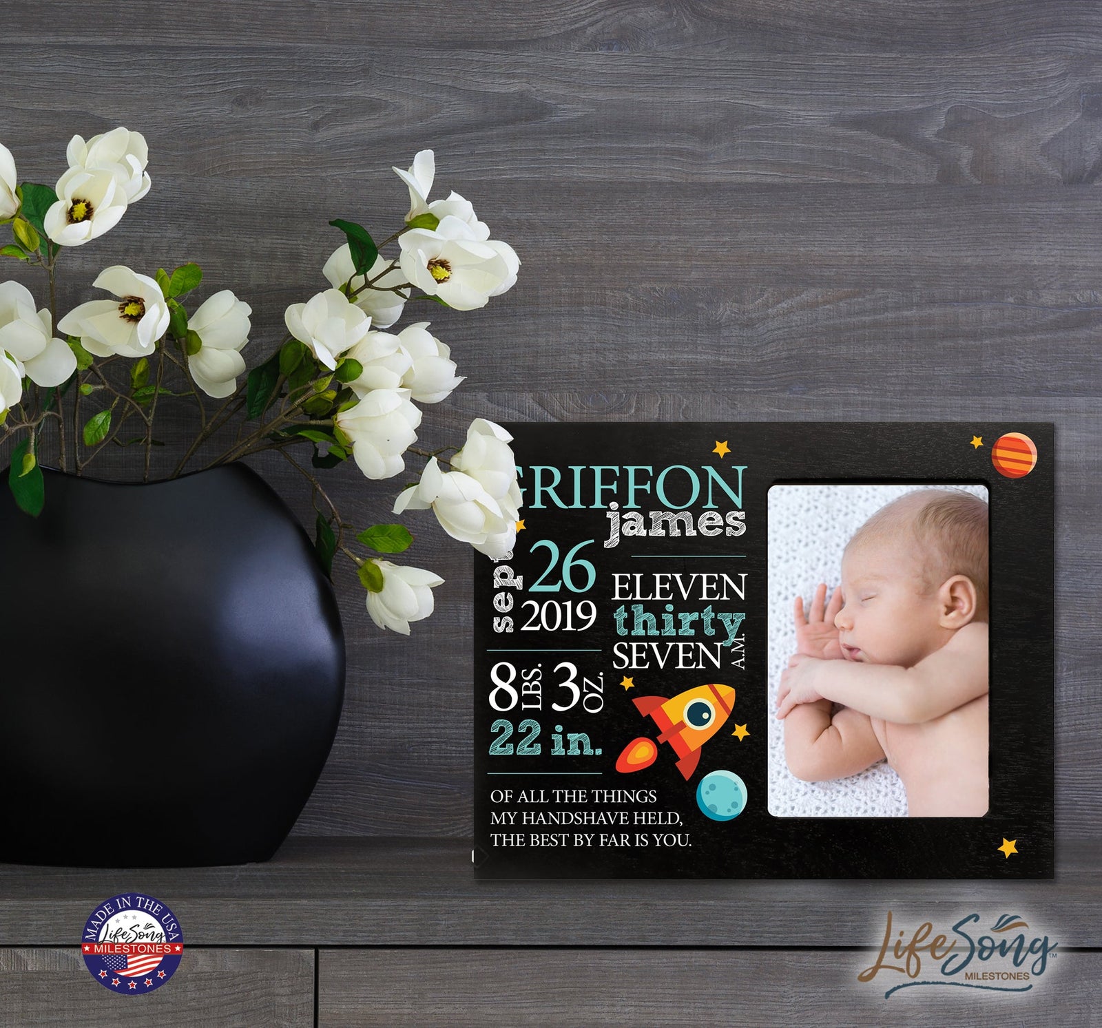 Personalized Nursery Baby Birth Stats Picture Frame - Space - LifeSong Milestones