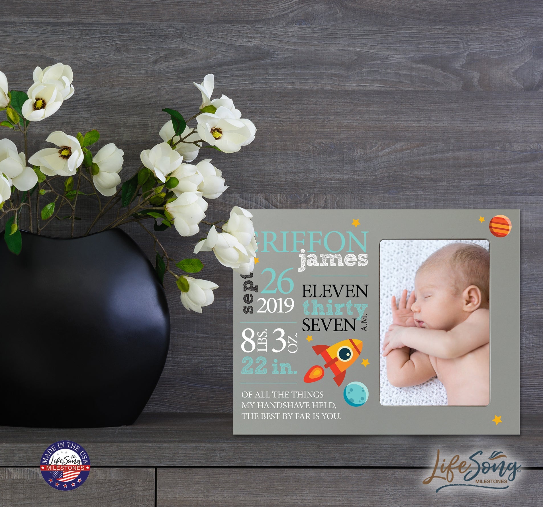 Personalized Nursery Baby Birth Stats Picture Frame - Space - LifeSong Milestones