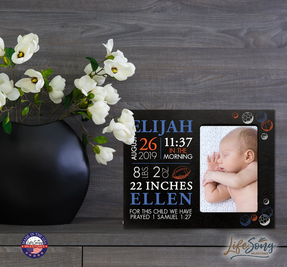 Personalized Nursery Baby Birth Stats Picture Frame - Sports - LifeSong Milestones