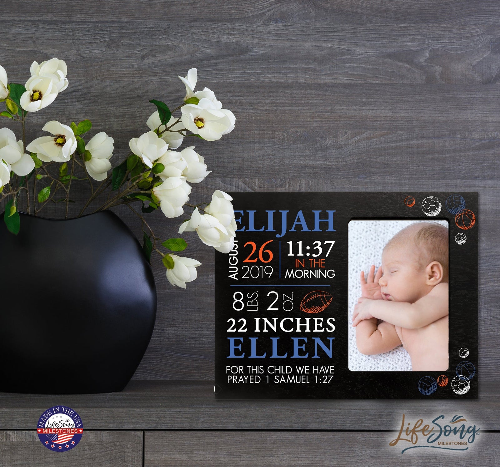Personalized Nursery Baby Birth Stats Picture Frame - Sports - LifeSong Milestones
