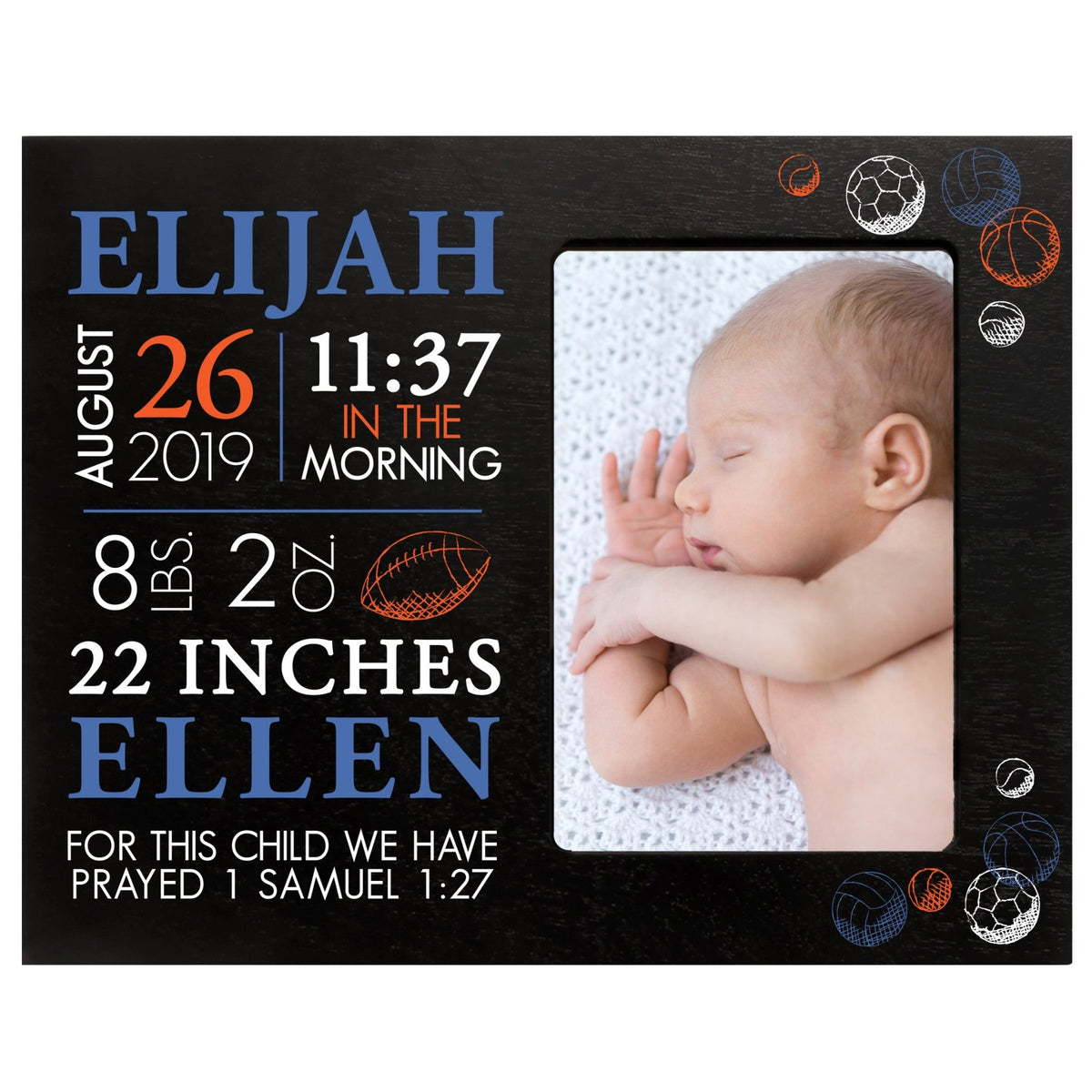 Personalized Nursery Baby Birth Stats Picture Frame - Sports - LifeSong Milestones