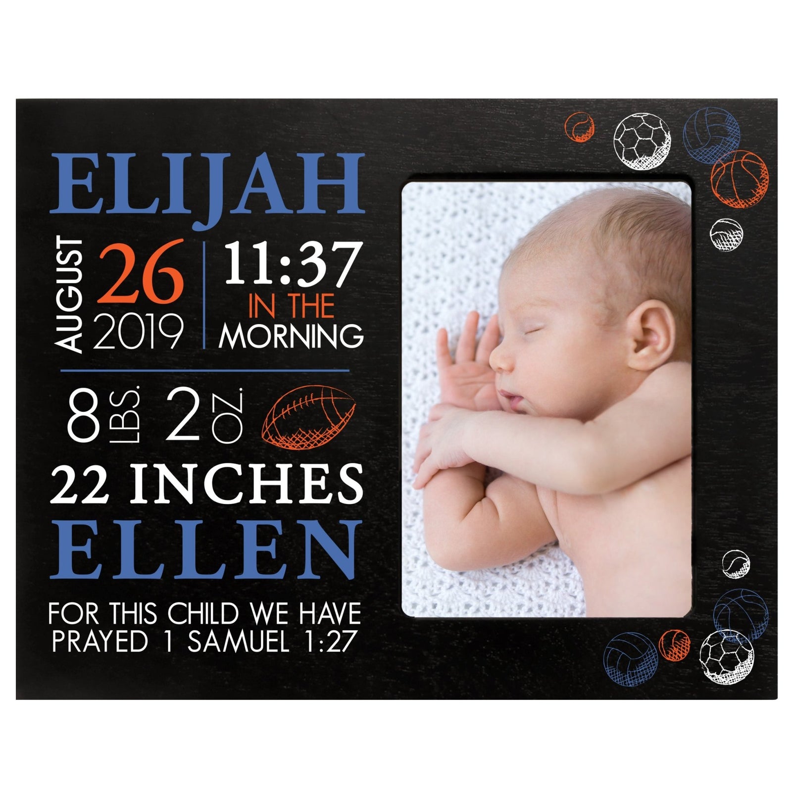 Personalized Nursery Baby Birth Stats Picture Frame - Sports - LifeSong Milestones