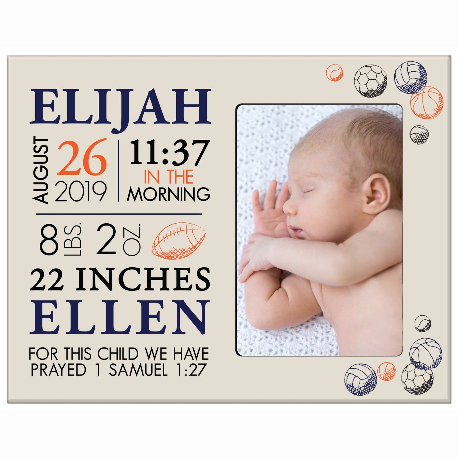 Personalized Nursery Baby Birth Stats Picture Frame - Sports - LifeSong Milestones