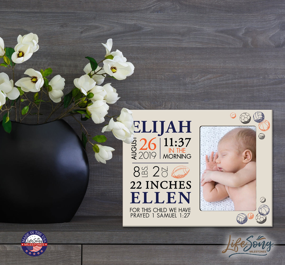 Personalized Nursery Baby Birth Stats Picture Frame - Sports - LifeSong Milestones