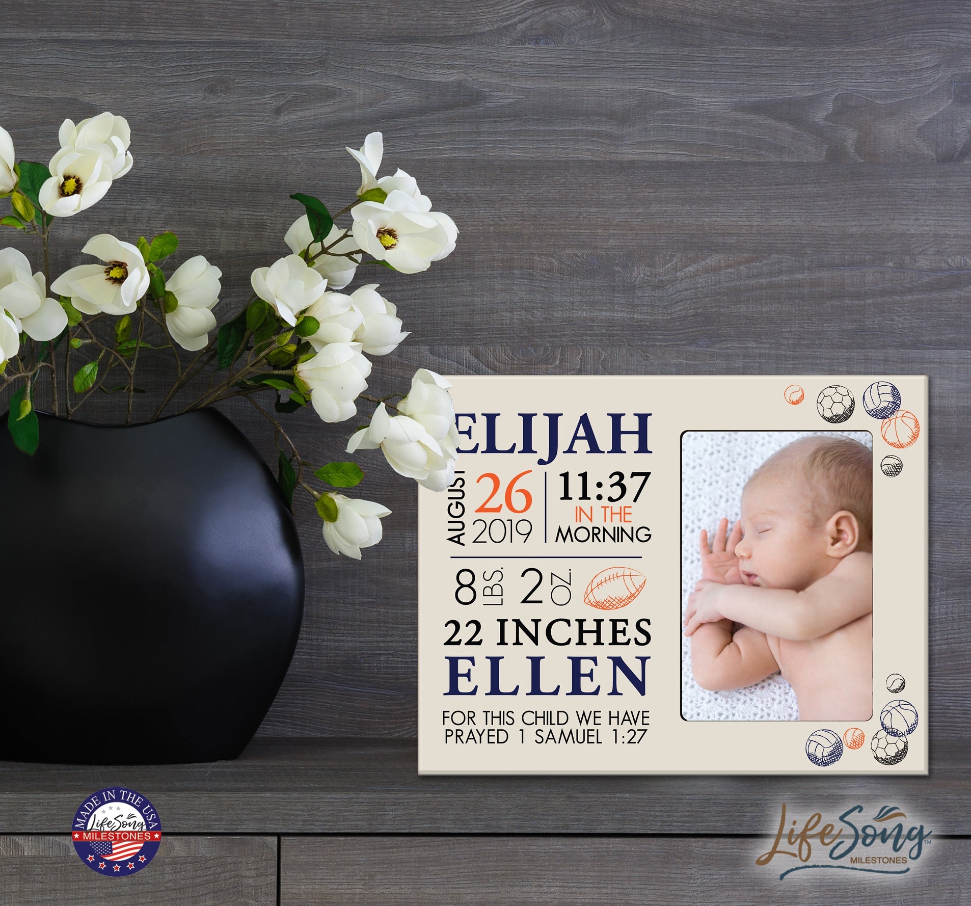 Personalized Nursery Baby Birth Stats Picture Frame - Sports - LifeSong Milestones