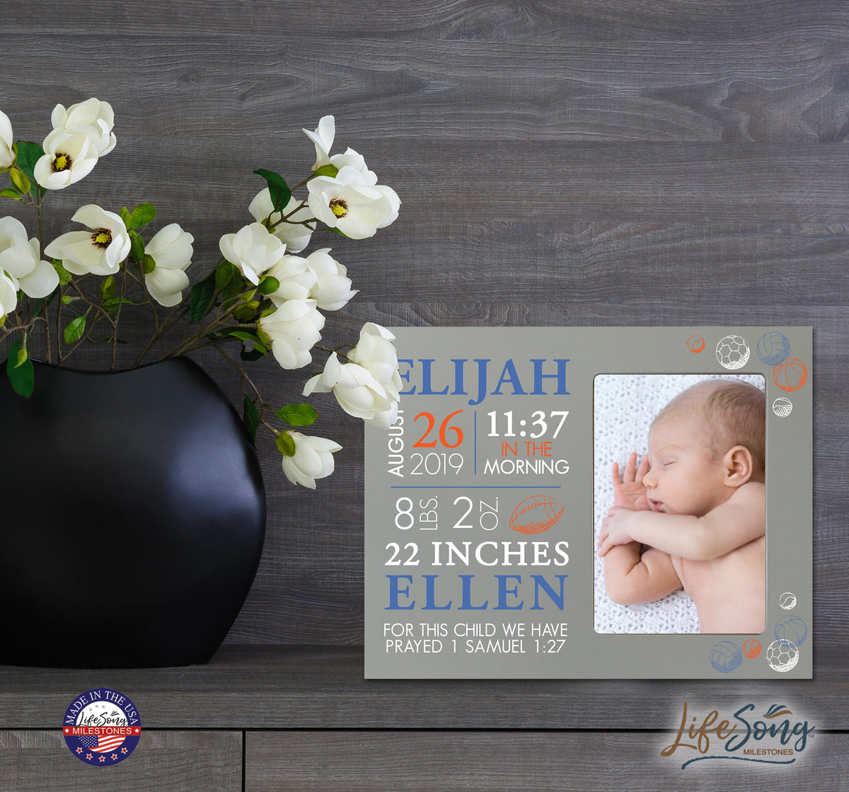 Personalized Nursery Baby Birth Stats Picture Frame - Sports - LifeSong Milestones