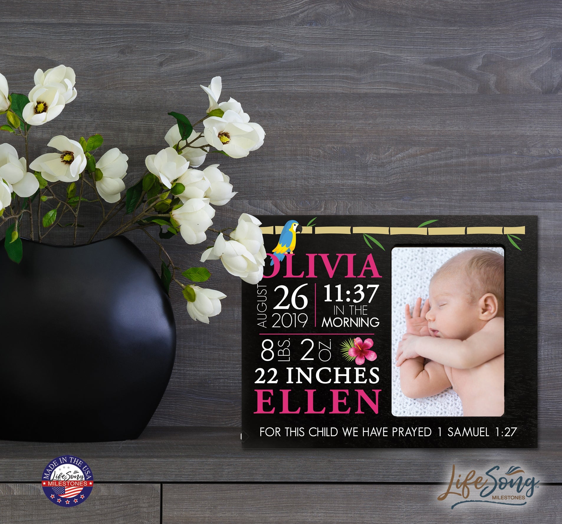 Personalized Nursery Baby Birth Stats Picture Frame - Tropical - LifeSong Milestones