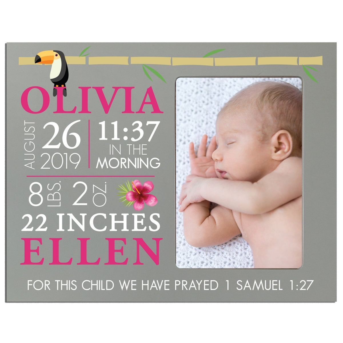 Personalized Nursery Baby Birth Stats Picture Frame - Tropical - LifeSong Milestones