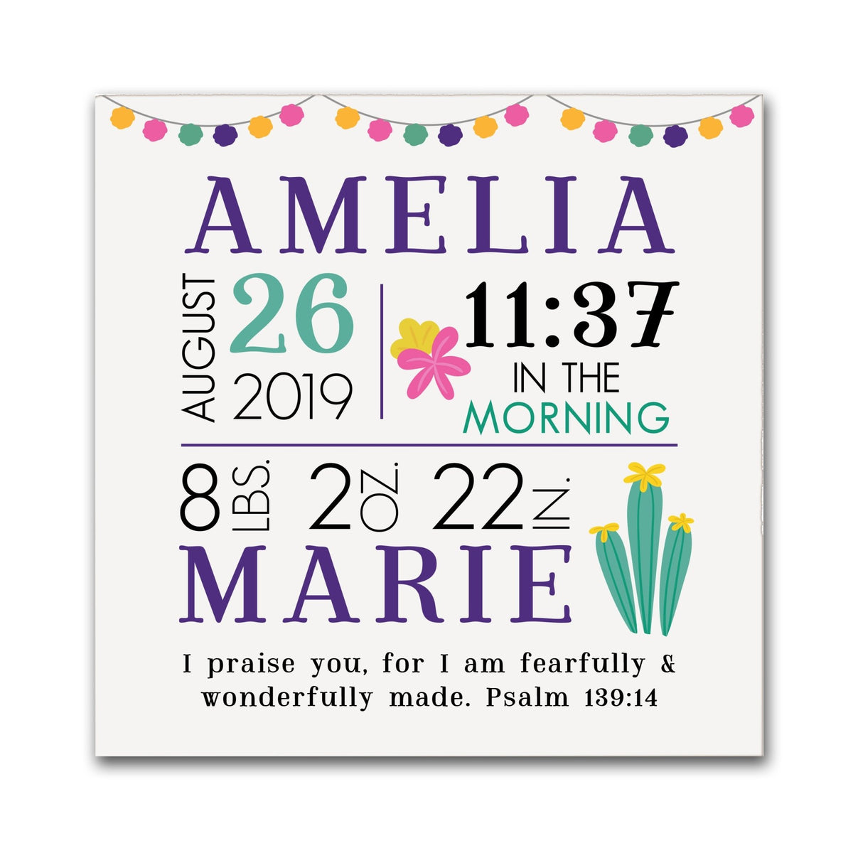 Personalized Nursery Shadow Box Gift for Boys And Girls - Cactus - LifeSong Milestones