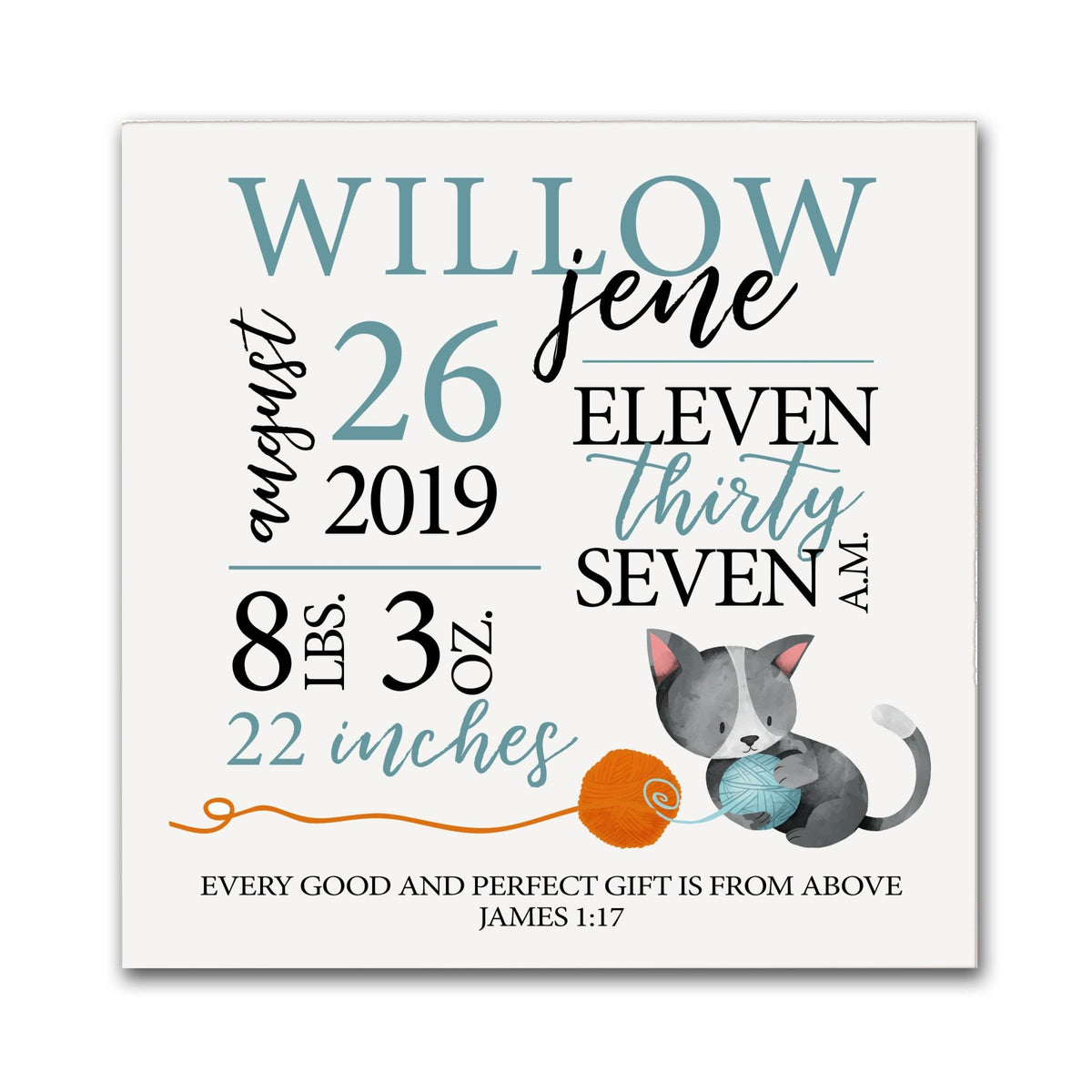 Personalized Nursery Shadow Box Gift for Boys And Girls - Kitten - LifeSong Milestones