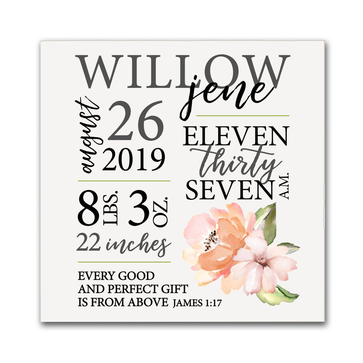 Personalized Nursery Shadow Box Gift for Boys And Girls - Pink Flower - LifeSong Milestones
