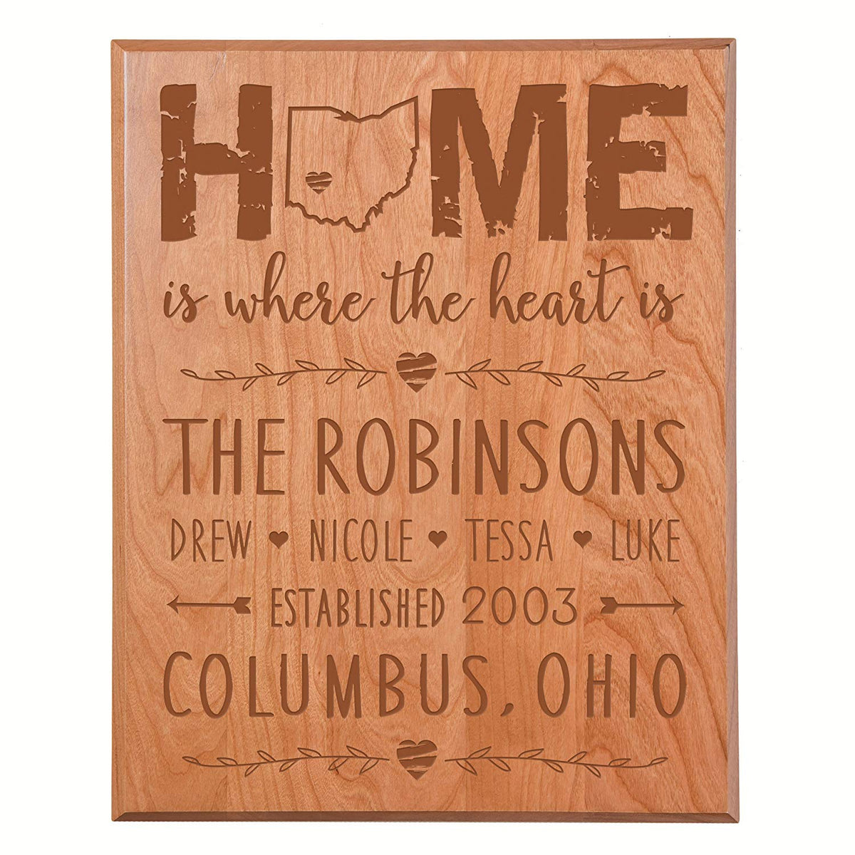 Personalized Ohio State Wall Plaque - Home Is Where The Heart Is - LifeSong Milestones