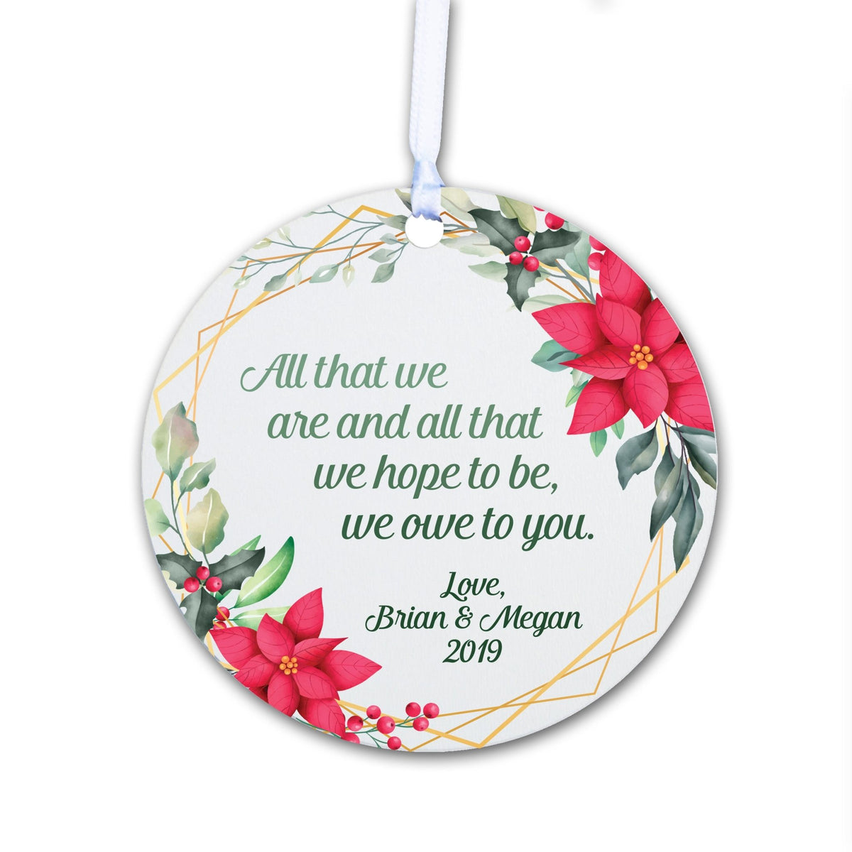 Personalized Parent Christmas Ornaments - Round Poinsettia - LifeSong Milestones