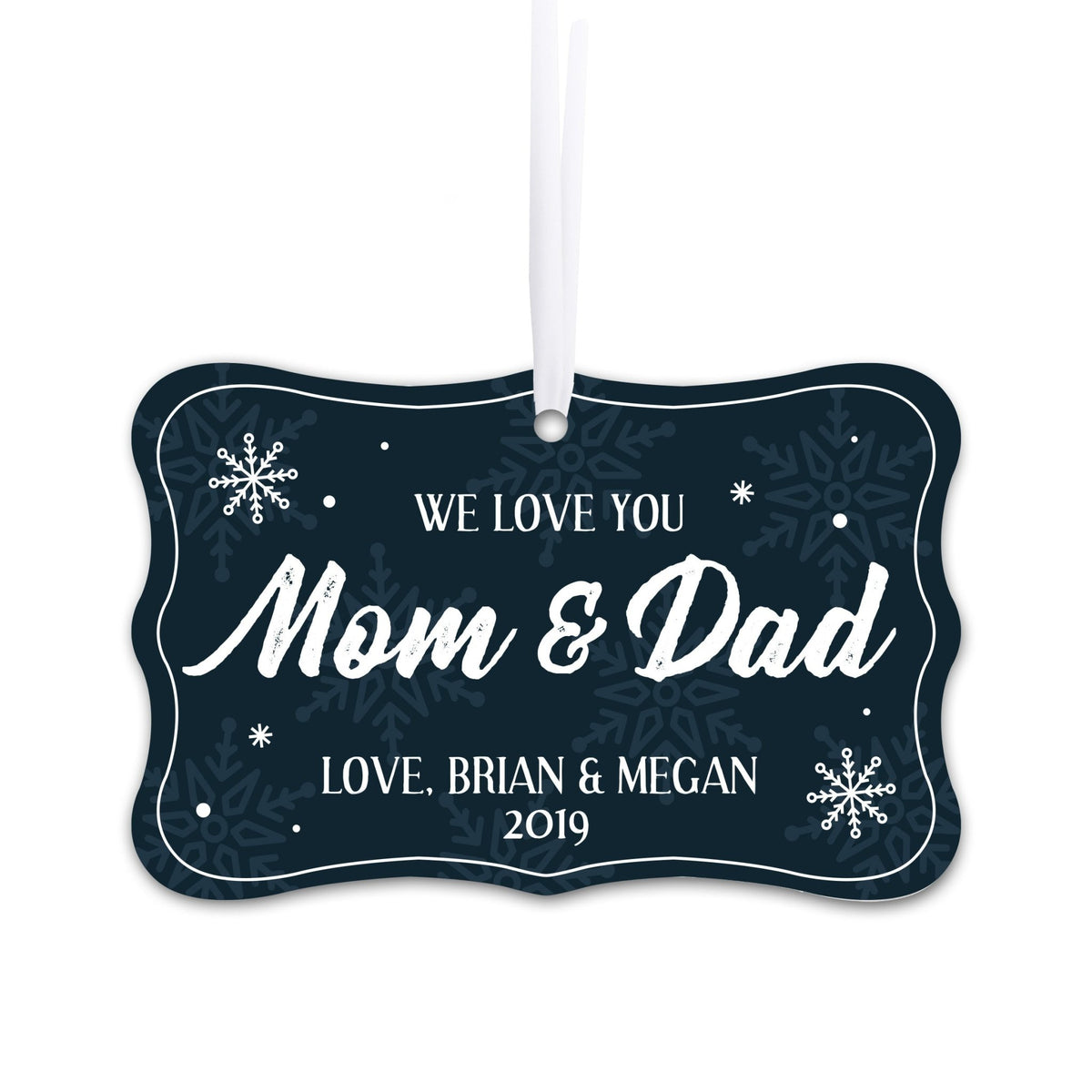 Personalized Parent Christmas Ornaments - Vintage Navy Snowflakes - LifeSong Milestones