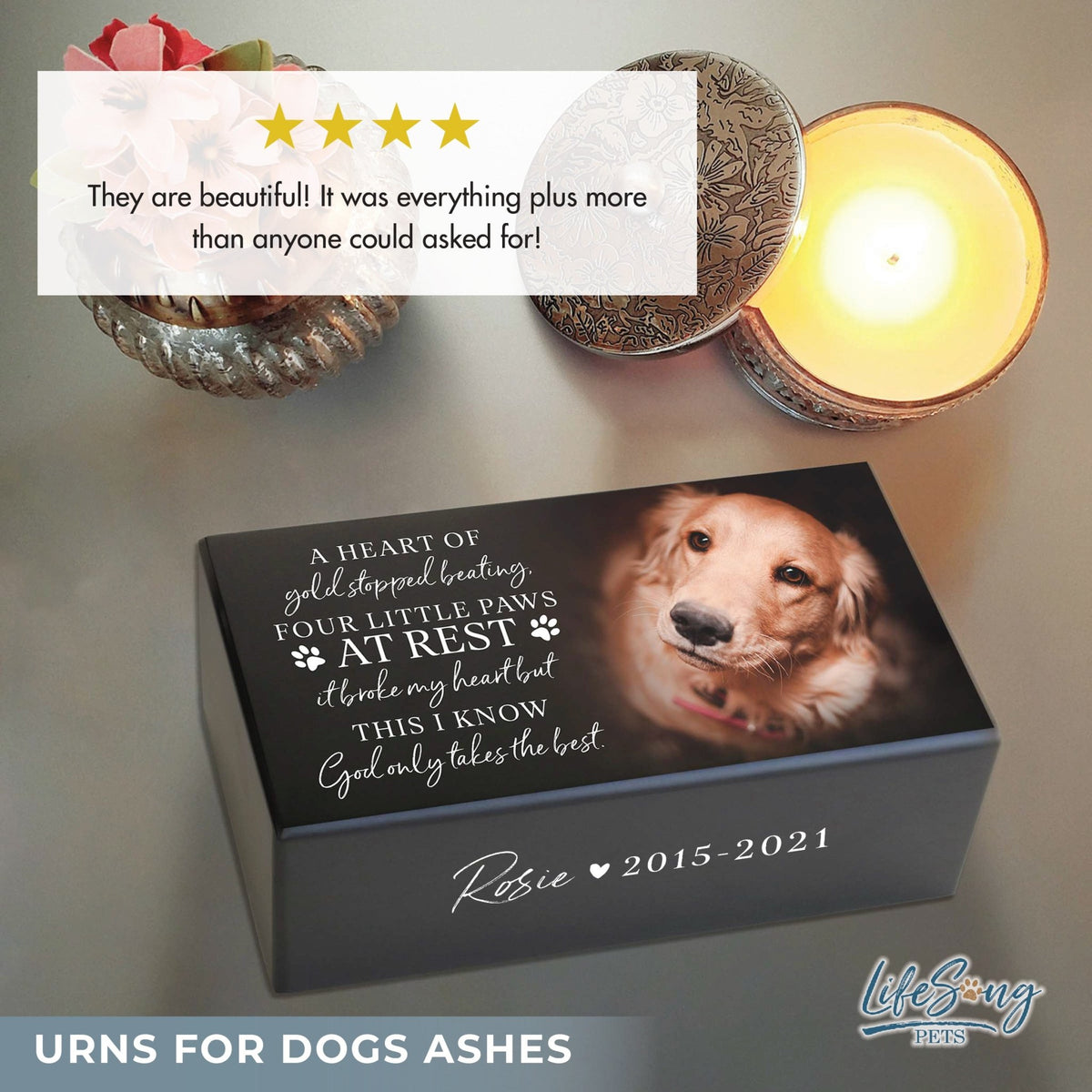 Personalized Pet Cremation Urn for Dogs and Cats - Memorial Box for Ashes - A Heart Of Gold - LifeSong Milestones