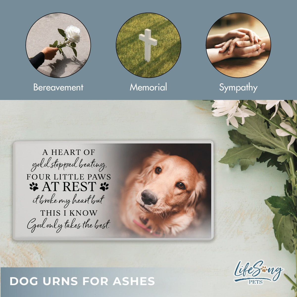 Personalized Pet Cremation Urn for Dogs and Cats - Memorial Box for Ashes - A Heart Of Gold - LifeSong Milestones