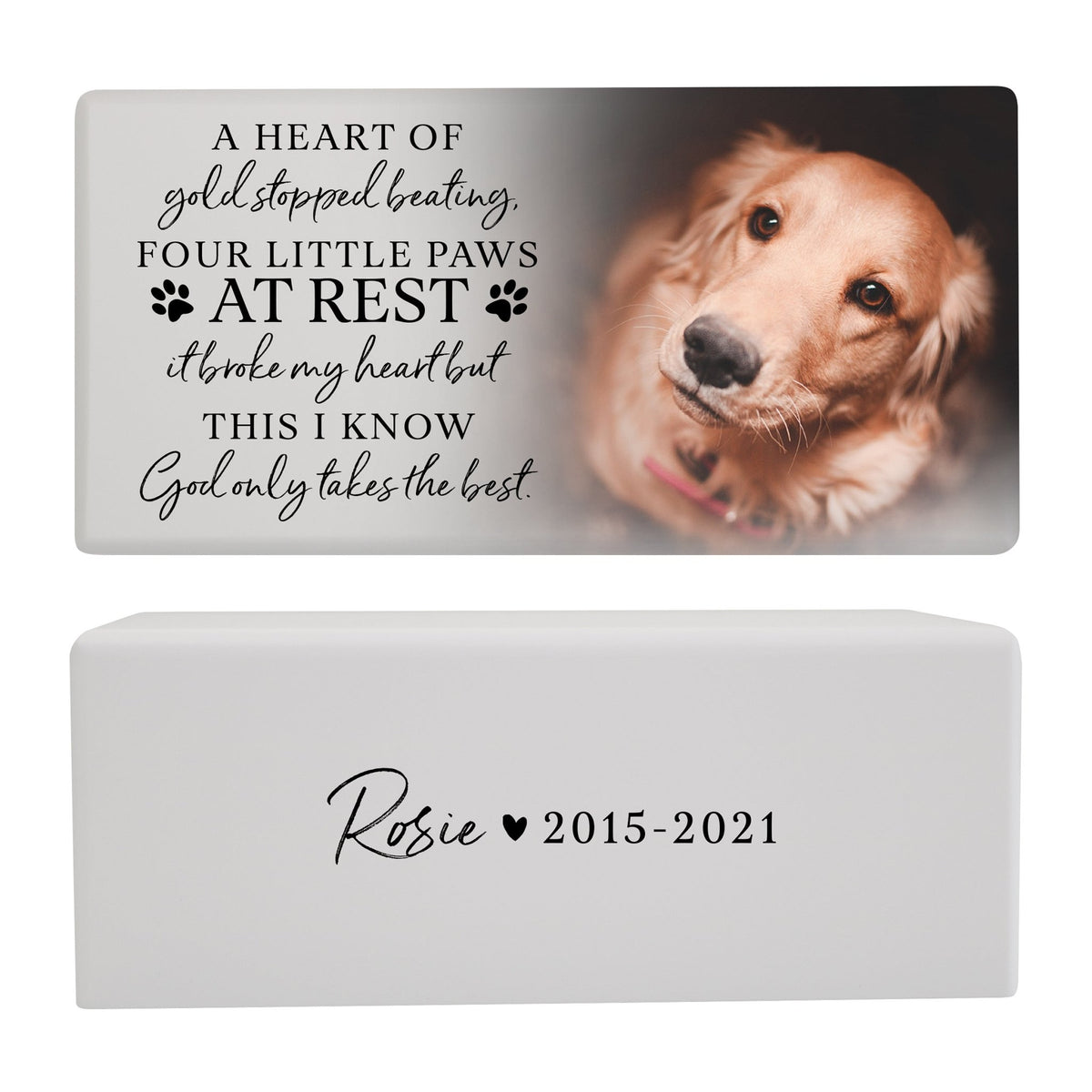 Personalized Pet Cremation Urn for Dogs and Cats - Memorial Box for Ashes - A Heart Of Gold - LifeSong Milestones