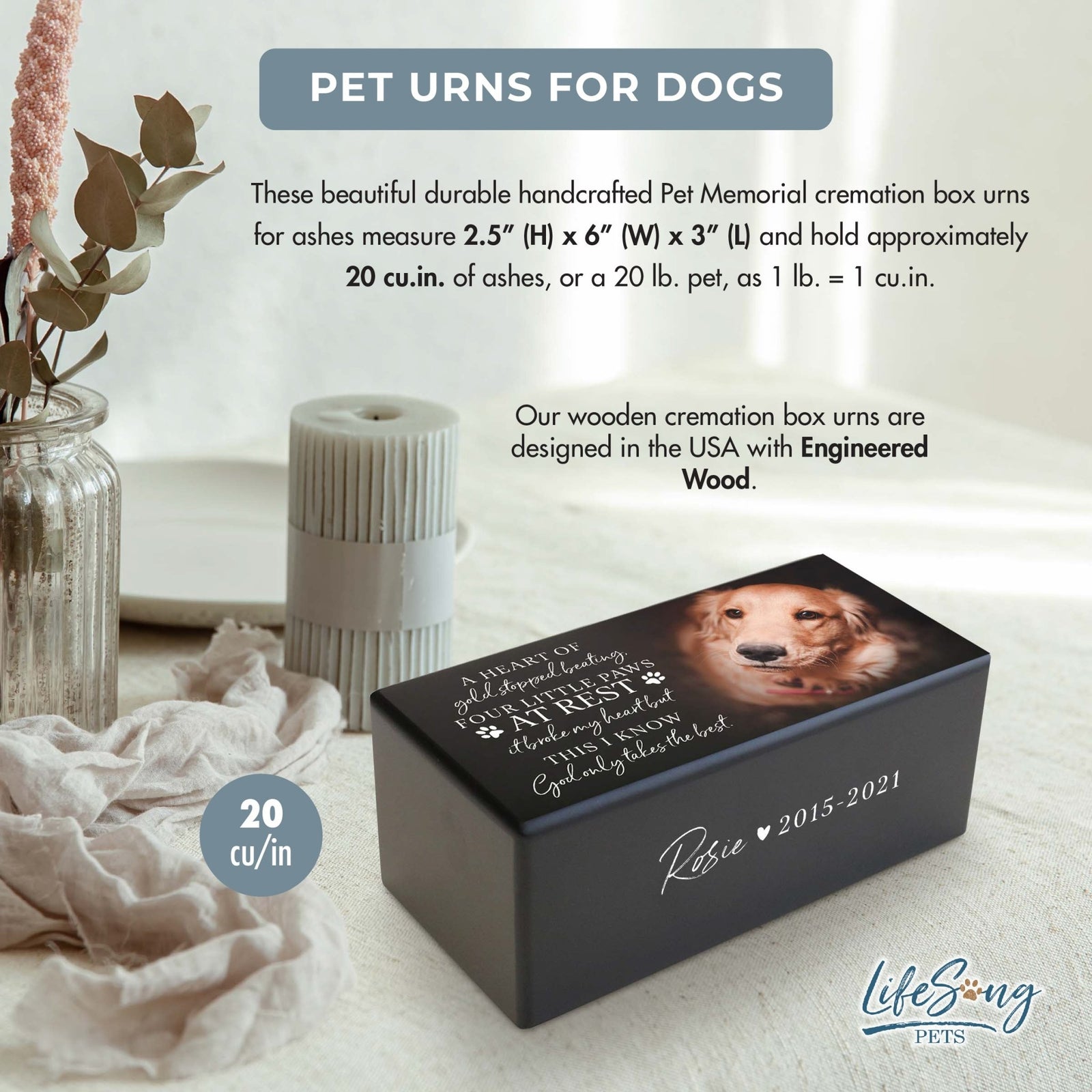 Personalized Pet Cremation Urn for Dogs and Cats - Memorial Box for Ashes - A Heart Of Gold - LifeSong Milestones