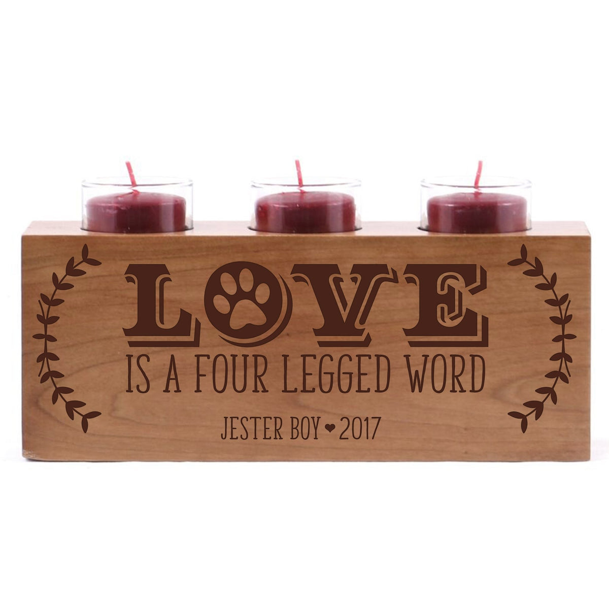 Personalized Pet Everyday Cherry Candle Holder - Four Legged Word - LifeSong Milestones