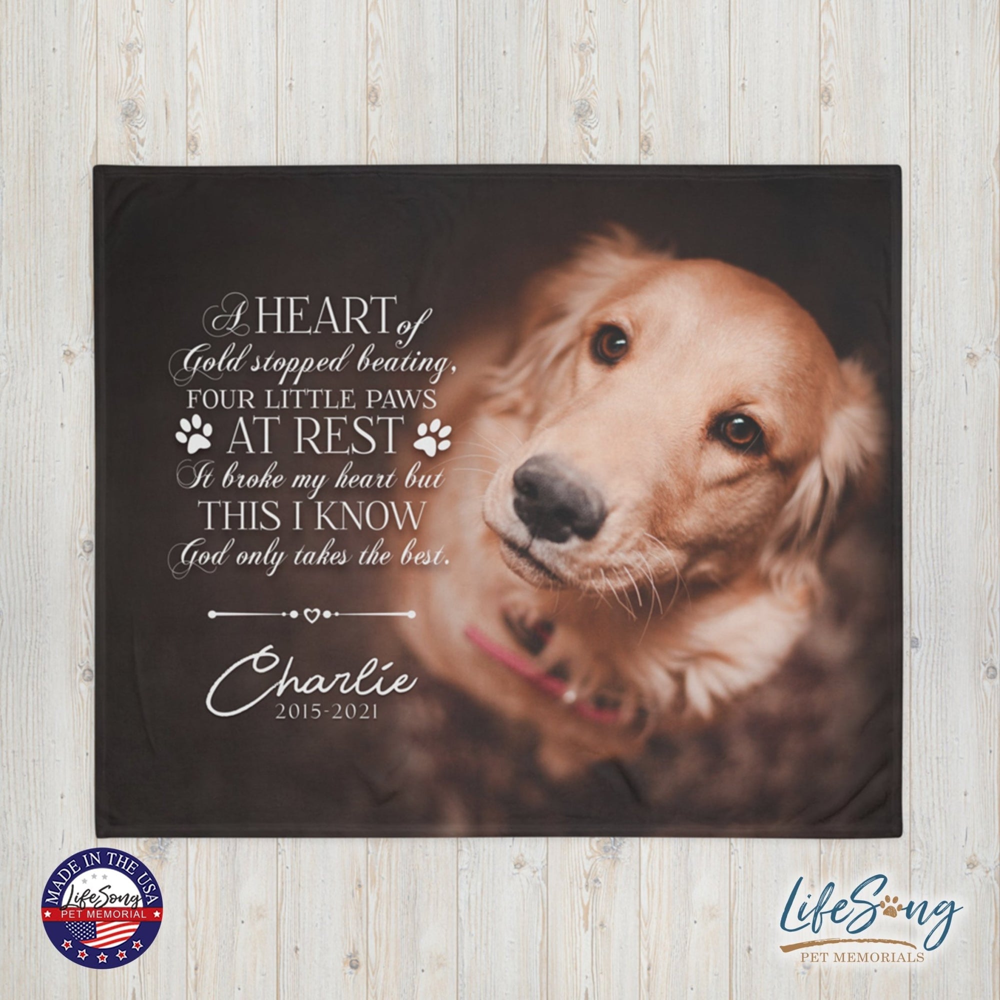 Personalized Pet Memorial Printed Throw Blanket - A Heart of Gold - LifeSong Milestones