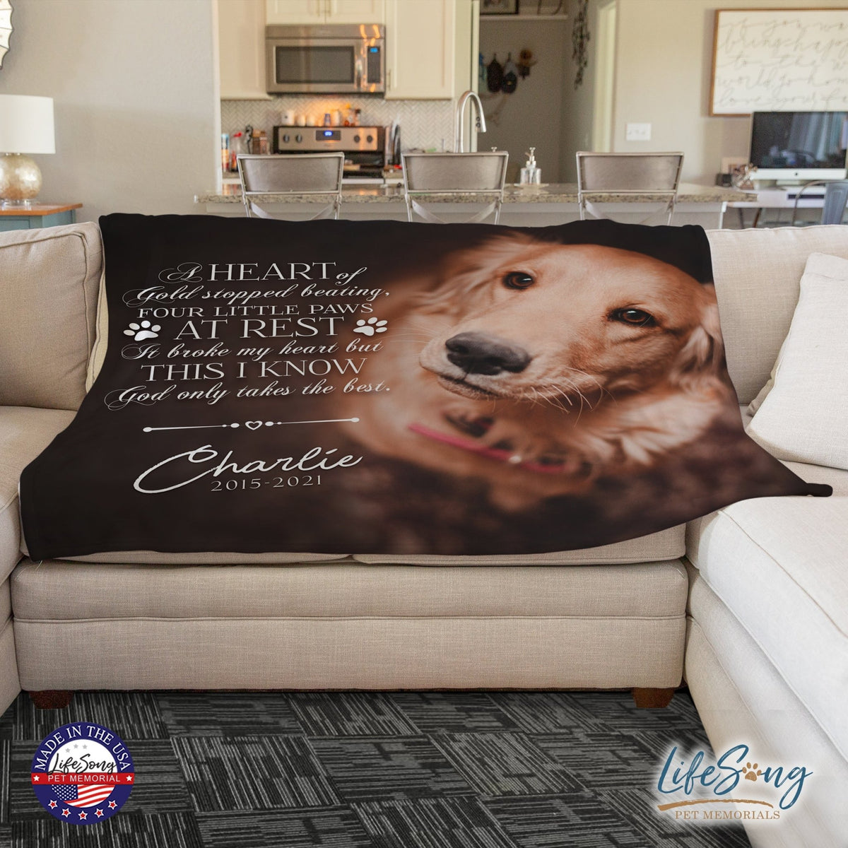 Personalized Pet Memorial Printed Throw Blanket - A Heart of Gold - LifeSong Milestones