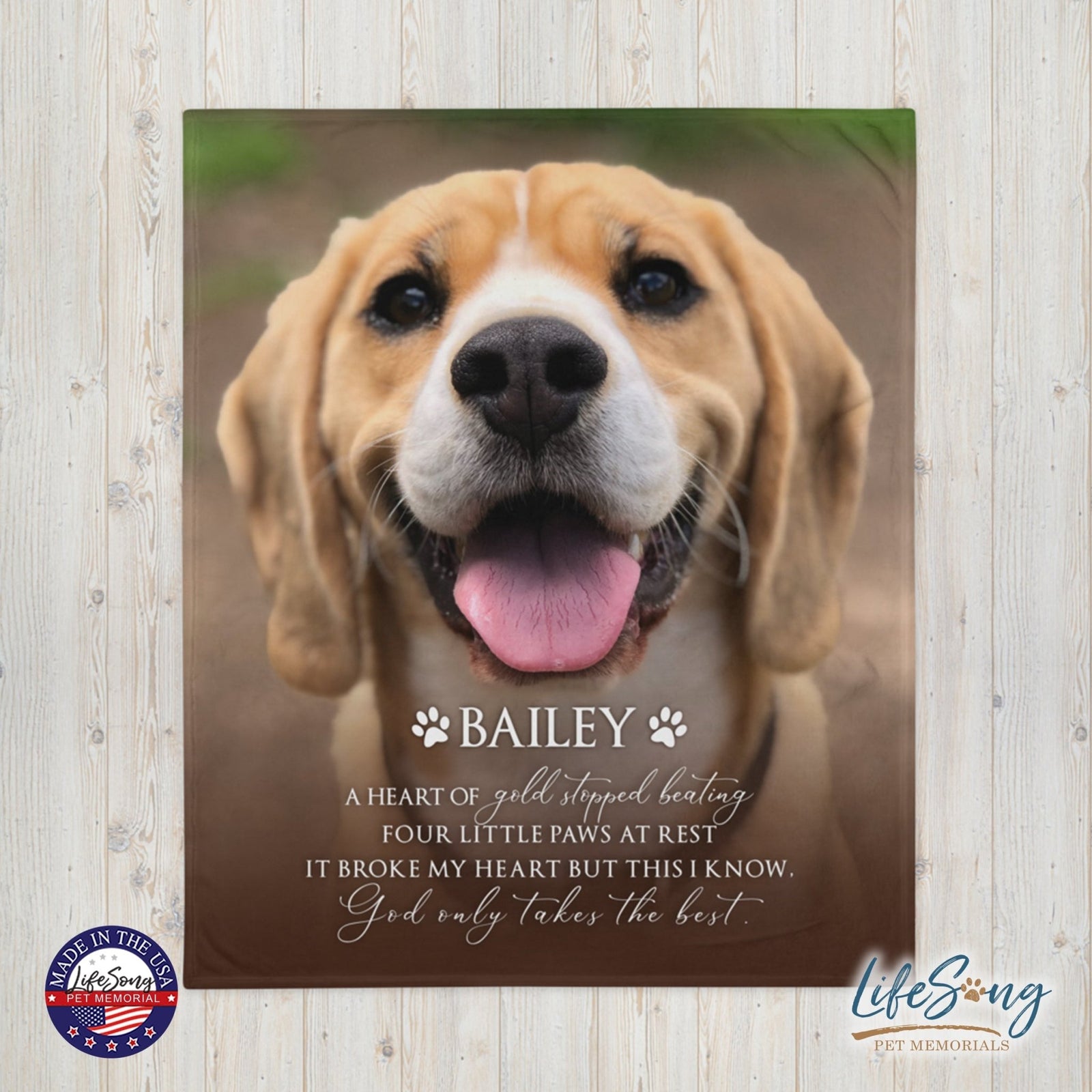 Personalized Pet Memorial Printed Throw Blanket - A Heart of Gold - LifeSong Milestones