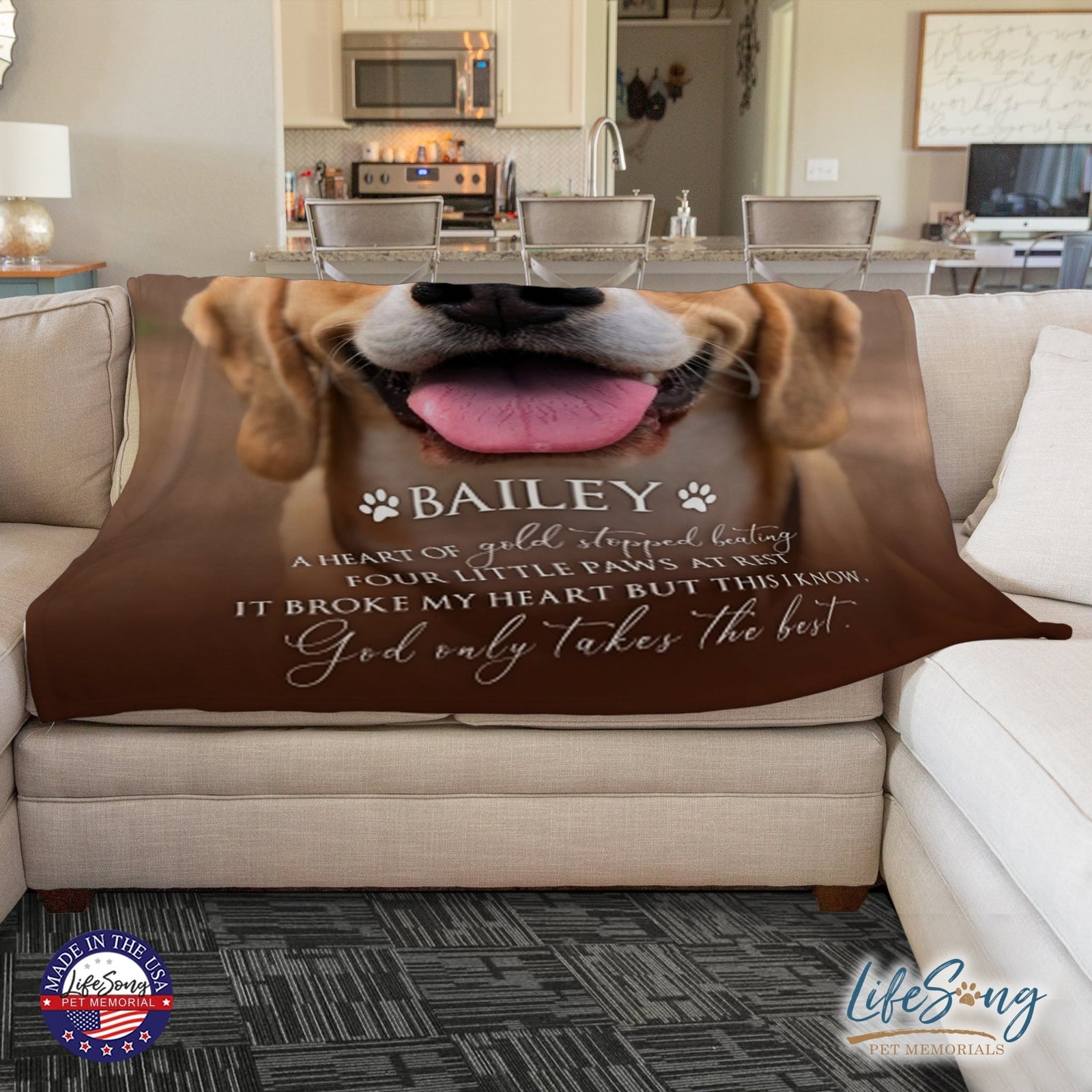 Personalized Pet Memorial Printed Throw Blanket - A Heart of Gold - LifeSong Milestones