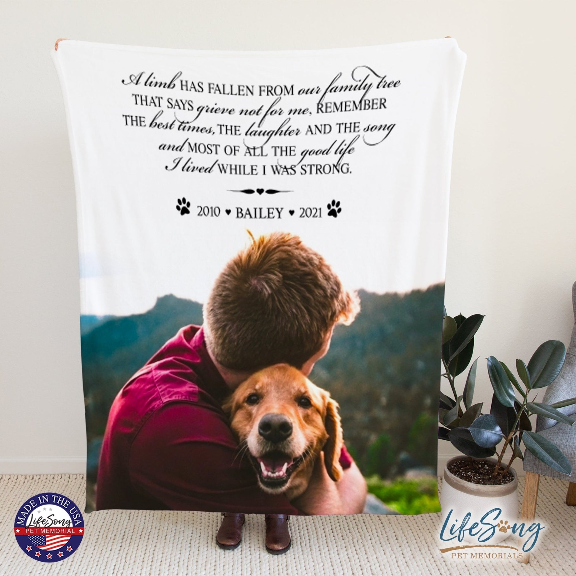 Personalized Pet Memorial Printed Throw Blanket - A Limb Has Fallen From Our Family Tree - LifeSong Milestones