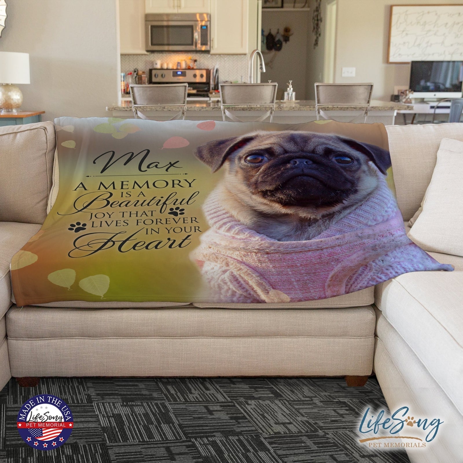 Personalized Pet Memorial Printed Throw Blanket - A Memory Is A Beautiful Joy - LifeSong Milestones