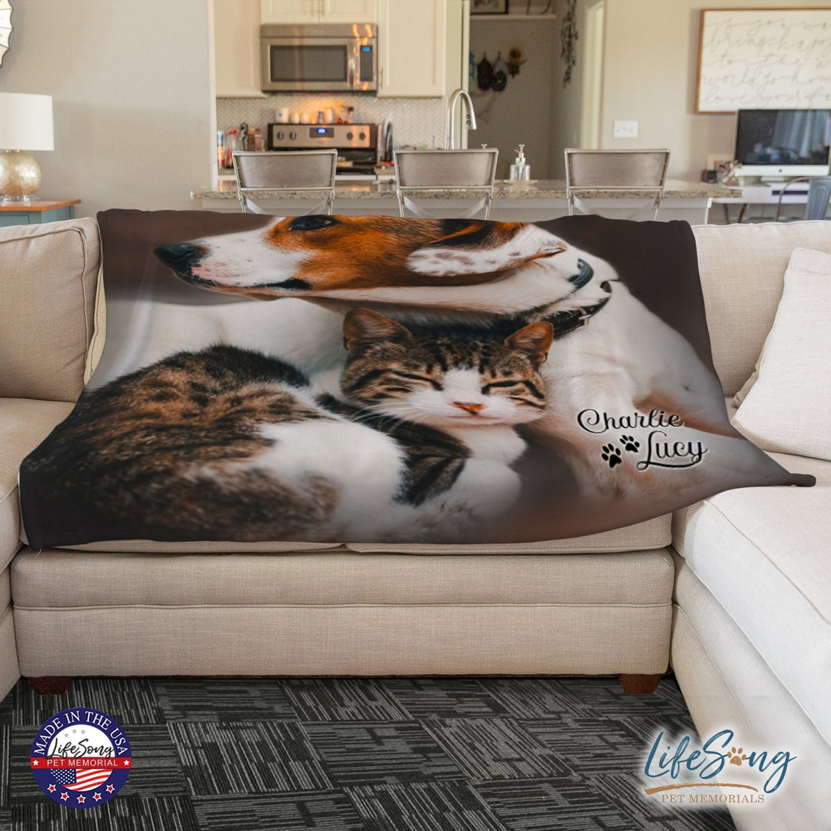 Personalized Pet Memorial Printed Throw Blanket - Because Someone We Love Is In Heaven - LifeSong Milestones