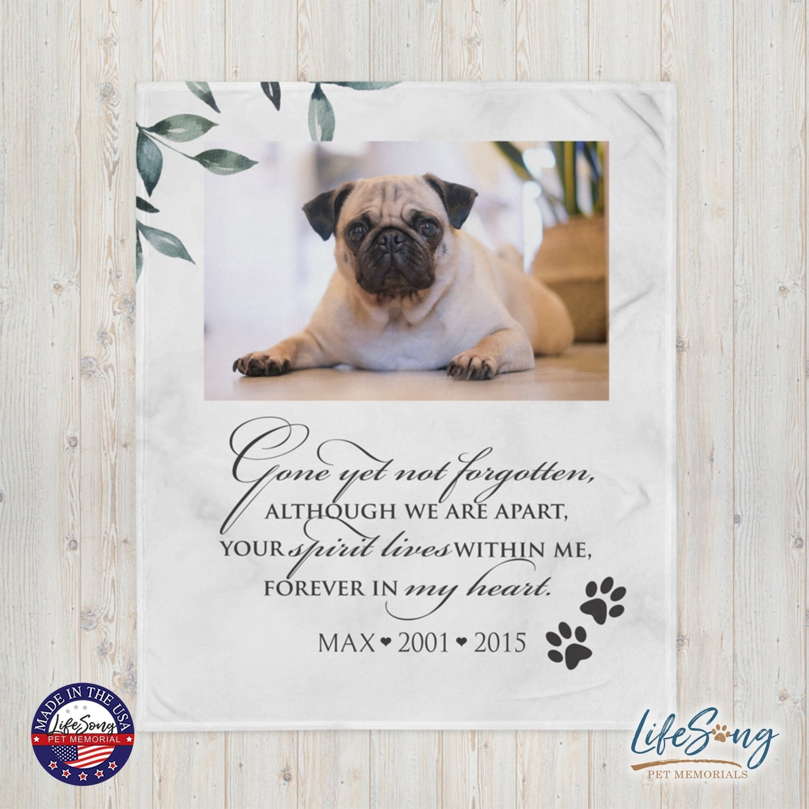 Personalized Pet Memorial Printed Throw Blanket - Gone Yet Not Forgotten - LifeSong Milestones