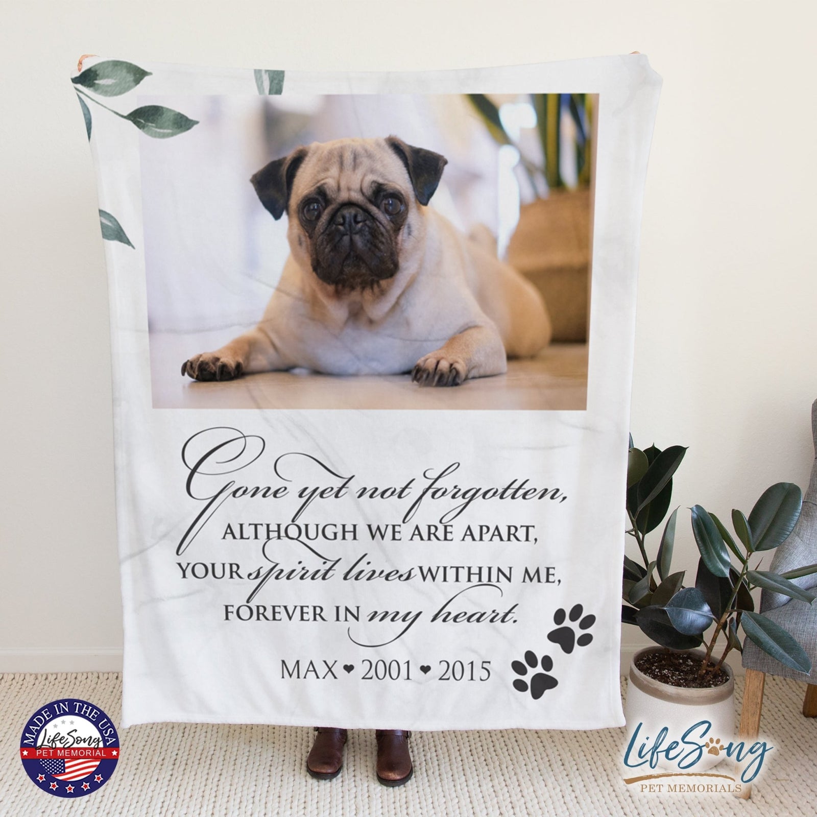 Personalized Pet Memorial Printed Throw Blanket - Gone Yet Not Forgotten - LifeSong Milestones