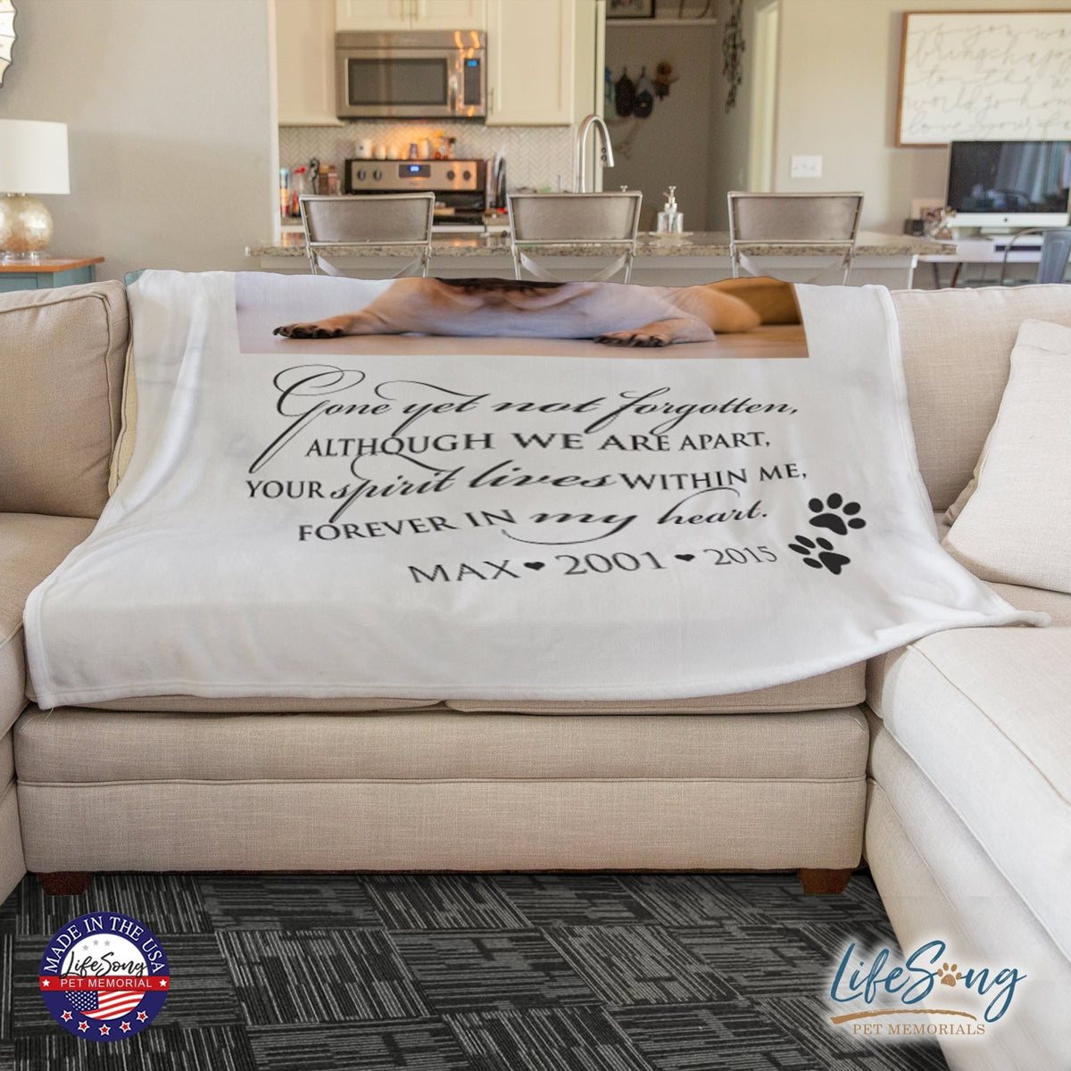 Personalized Pet Memorial Printed Throw Blanket - Gone Yet Not Forgotten - LifeSong Milestones
