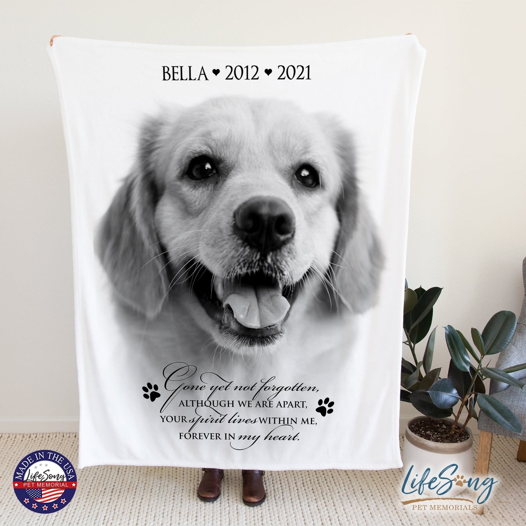 Personalized Pet Memorial Printed Throw Blanket - Gone Yet Not Forgotten - LifeSong Milestones