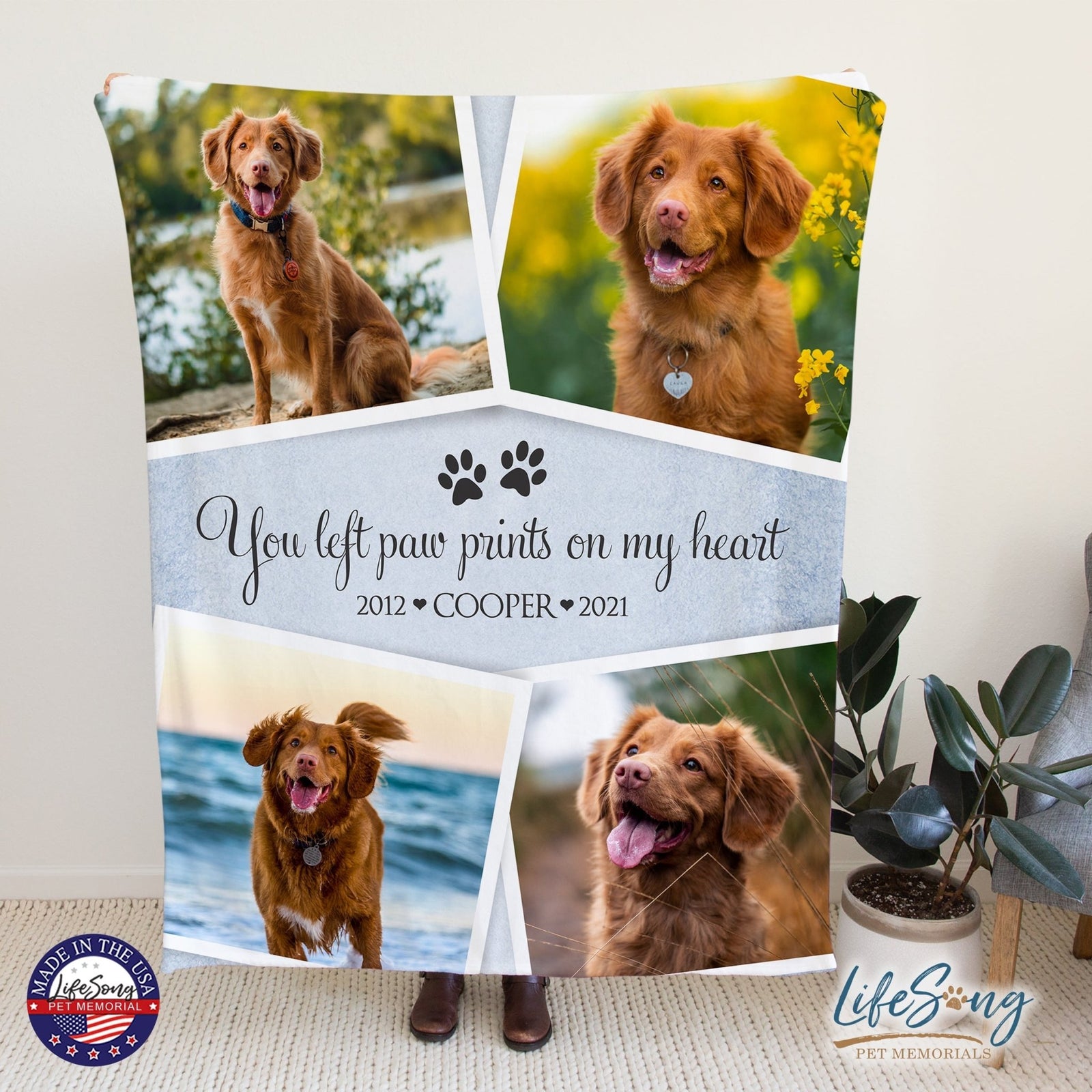 Personalized Pet Memorial Printed Throw Blanket - You Left Paw Prints - LifeSong Milestones