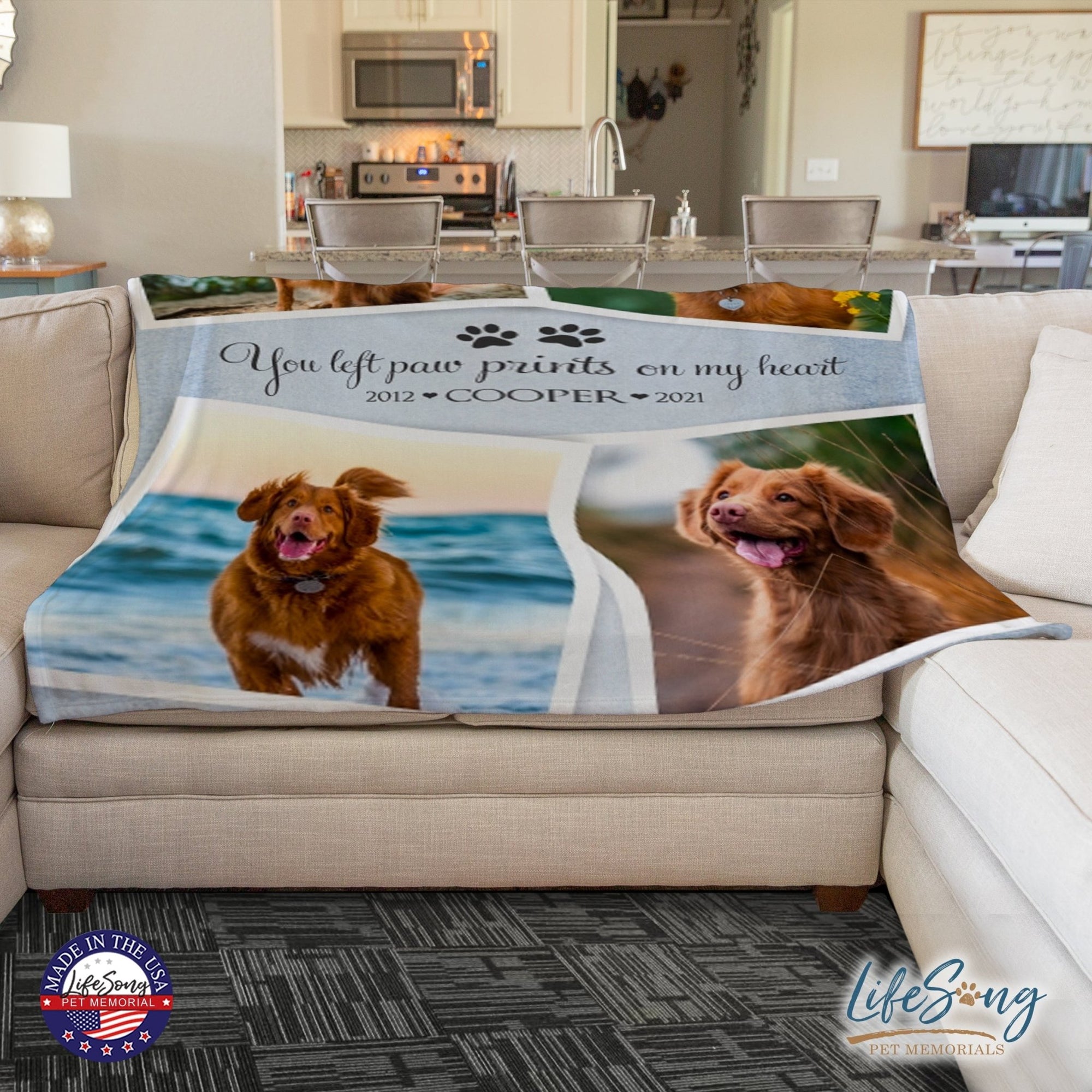 Personalized Pet Memorial Printed Throw Blanket - You Left Paw Prints - LifeSong Milestones