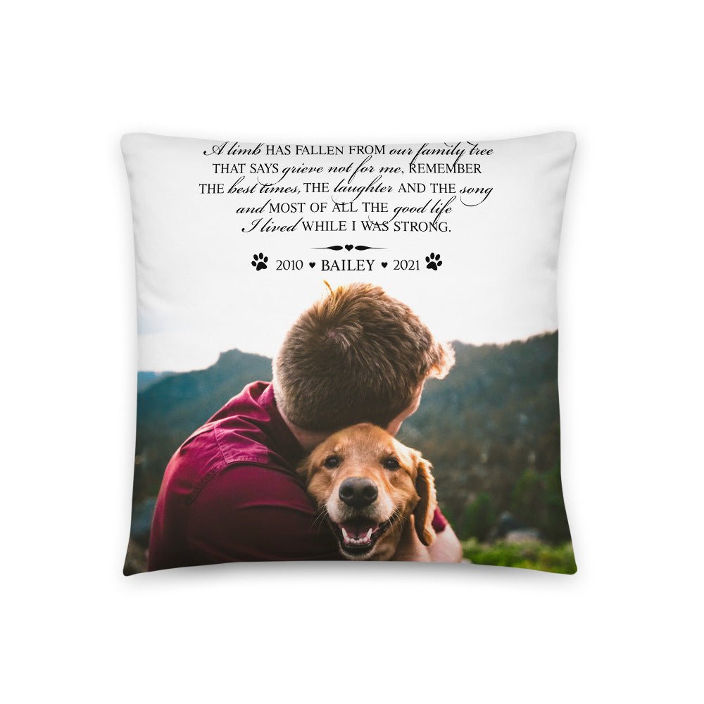 Personalized Pet Memorial Printed Throw Pillow - A Limb Has Fallen From Our Family Tree - LifeSong Milestones