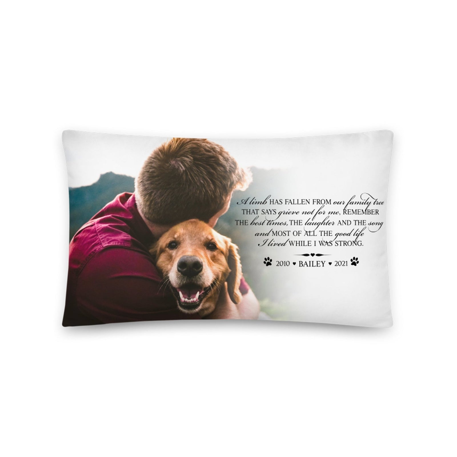 Personalized Pet Memorial Printed Throw Pillow - A Limb Has Fallen From Our Family Tree - LifeSong Milestones